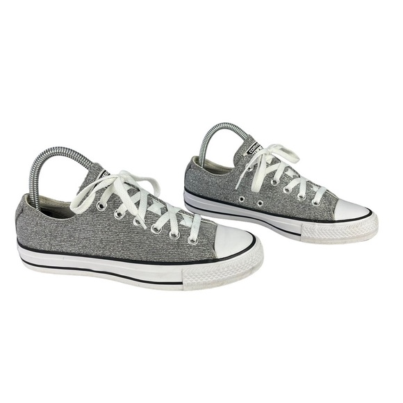 Converse Sneakers Women 6.5 All Star Gray Metallic Silver Threads Low Top Shoes - Picture 2 of 11